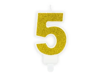 Obrázek produktu pro Zlatá narozeninová svíčka "5" - dokonalá dekorace na každý dort! Výška 7 cm, dodá vaší oslavě jiskru!