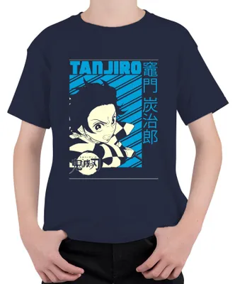 Immagine prodotto di Maglietta Tanjiro Kimetsu no Yaiba Sword Chequered Pattern Anime Gift Unisex Kids, Navy, 152