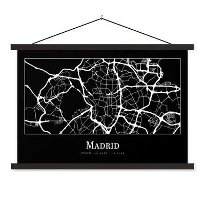Produktbild von MuchoWow® Textilposter Madrid - Karte - Stadtplan 120x80 cm mit schwarzem Rahmen - Wanddeko