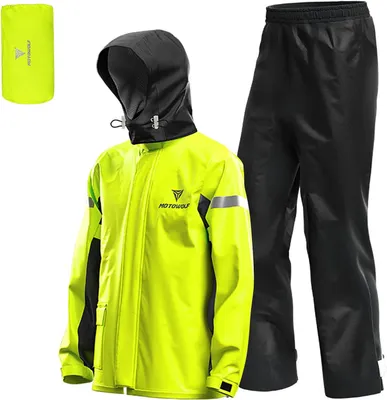 Produktbild von Regenbekleidung für Damen und Herren, wasserdicht, regenfest, winddicht, reflektierende Regenjacke für den Außenbereich und Hose für Fahrradfahren, Wandern und Camping