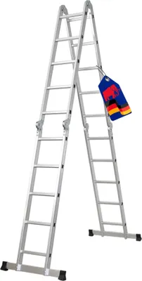 Produktbild von Sprossen-Mehrzweckleiter MULTISTEP | mit Gerüstplattform | 4-teilig Aluminiumleiter | 4x5 Sprossen | bis zu 5,7 m Höhe | Traglast 150kg | Arbeitsgerüst, Stehleiter & Anlegeleiter