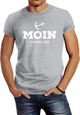 Produktbild von Herren T-Shirt Moin Hamburg Anker Slim Fit Neverless® grau XL