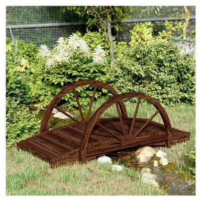 Produktbild von Gartenbrücke mit Halbrad 99x50x38cm aus massivem Tannenholz