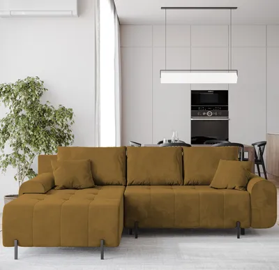 Produktbild von BroMARKT Ecksofa ARCO Schlaffunktion Bettkasten L-Form 270x180x91cm Senf
