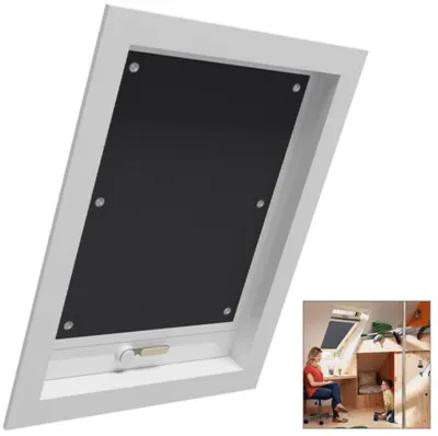 Produktbild von Verdunkelungsvorhang mit Saugnäpfen - 76 cm x 115 cm - ohne Bohren - Verdunkelnd - Thermorollo Hitzeschutz für Dachfenster - Schwarz