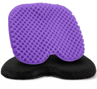 Produktbild von Gel-Sitzkissen, druckentlastendes Sitzkissen, atmungsaktiv mit rutschfestem Bezug, orthopädisches Sitzkissen für Bürostuhl, Rollstuhl, Auto, Zuhause, lila