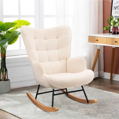 Produktbild von CDGlobal Schaukelstuhl Schwingsessel Akzentstuhl Wohnzimmersessel für Schlafzimmer, Polyester, (Schwingsessel, 1 St), Beige