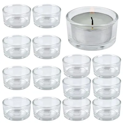 15 Teelichtgläser aus Glas, klar, Ø 4,5 cm, Höhe 2,5 cm