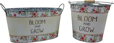Produktbild von Blumentopf 2er Set Metall Blumen Übertopf Pflanzwanne