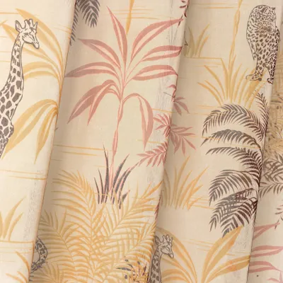 Produktbild von Voile-Stoff mit Pflanzen- und Tiermotiv