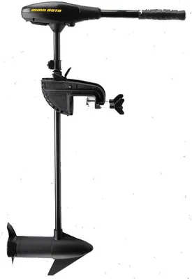 A black electric outboard motor for a boat, shown against a white background.