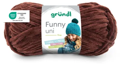 Productafbeelding van Gründl Chenille garen, "Funny uni", 100 gram/120 meter, babygaren, 100% polyester, geschikt voor haken en breien, kleur: bruin (20)