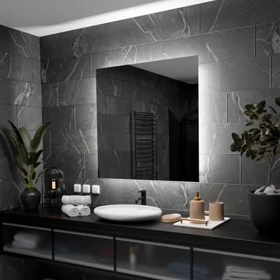 Zdjęcie produktu dla Prostokątne lustro łazienkowe z podświetleniem LED - Dubai - 100x100cm