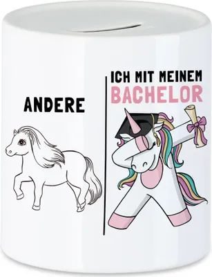 Produktbild von Andere Ich Mit Meinem Bachelor Spardose  Einhorn Pferd Abschlussgeschenk Studium Humorvoll