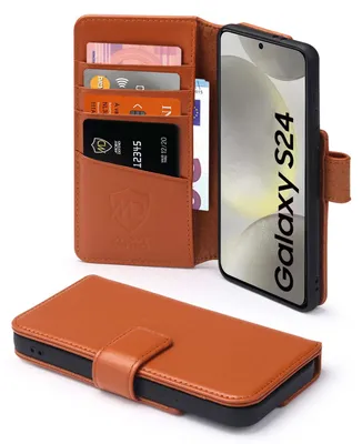 Productafbeelding van MobyDefend Hoesje - Geschikt voor Samsung Galaxy S24 - Luxe Leren Wallet Bookcase - Lichtbruin