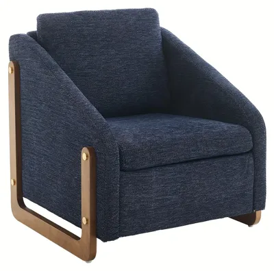 Image de Fauteuil avec accoudoirs en bois et coussin de dossier, chaise confortable avec structure métallique, coloris assortis