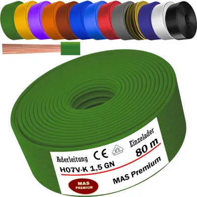 Produktbild von 80m Aderleitung H07 V-K GN 1x1,5 mm² Grün Einzelader flexibel