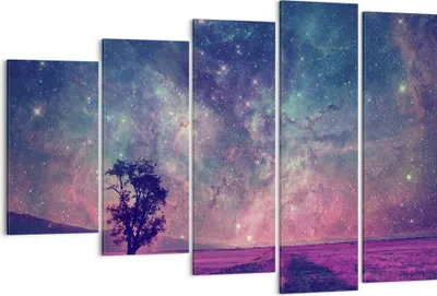 Produktbild von Bild auf Leinwand - Leinwandbild - 5 Teile - Kosmos Baum Wiese - 150x100cm - Wand Bild - Wanddeko - Wandbilder - Leinwanddruck - Bilder - Wanddekoration - Leinwand bilder - Wandbild - EG150x100-4225