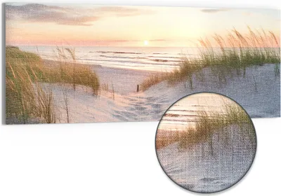 Produktbild von DEQORI Hybrid Leinwand Bild 150x60 cm 'Abendruhe am Strand' Wandbild Glas flach modern