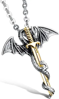 Produktbild von OSTAN Edelstahl Drache Schwert Anhänger Herren Halskette Silber Gold