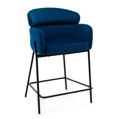 Zdjęcie produktu dla NEW HOME Hoker BOLZANO stołek do jadalni tapicerowany do salonu glamour z podłokietnikami - granatowy - nowoczesne meble welur aksamit