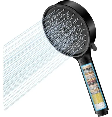 Productafbeelding van Douchekop met filter, 6 straalstanden, hoge druk, waterbesparend, zwart
