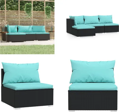 Produktbild von vidaXL 4 tlg. Garten Lounge Set mit Kissen Schwarz Poly Rattan - Garten-Lounge-Set - Garten-Lounge-Sets - Sofa Und Tisch - Terrassen-Lounge-Set
