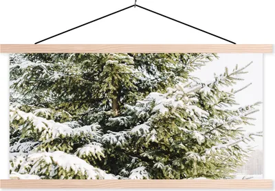 Produktbild von MuchoWow® Textilposter Tannenbaum - Weihnachten - Schnee 60x30 cm mit holzfarbenen Rahmen - Dekoration
