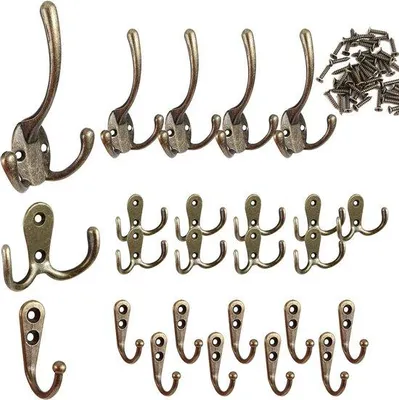 Produktbild von Vintage Wandhaken, 25 Stück, antike Garderobehaken, 50 Schrauben, bronzene Haken, für Garderobe, Badezimmer, Küche, Büro