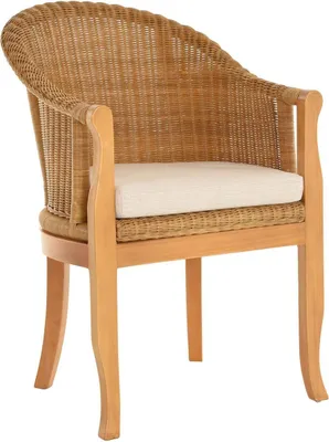 Produktbild von KRINES HOME Rattan-Sessel mit Holzbeinen, Sessel aus echtem Rattan - Rattanstuhl Club (Honig - Dunkel, mit Polster)