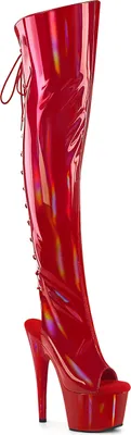 Produktbild von ADORE-3019HWR Pleaser Damen High Heels Plateauoverkneestiefel Holo Stretch rot