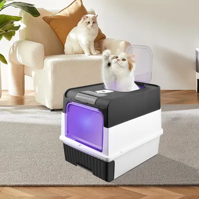 Produktbild von Katzentoilette mit ausziehbarer Schale Doppeltürige Katzenklo mit Schaufel Desodorierungsgerät 49×37×35cm Schwarz