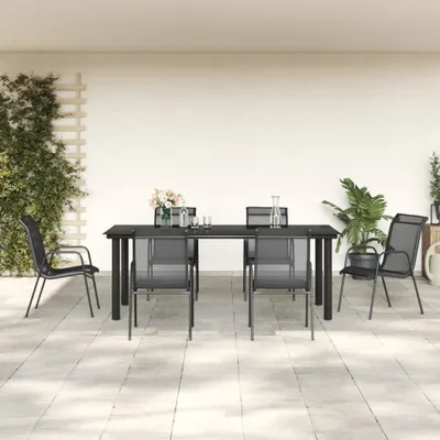 Produktbild von The Living Store 7-tlg. Garten-Essgruppe Schwarz Stahl und Textilene