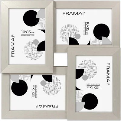 Produktbild von FRAMAI® Bilderrahmen für 4 Fotos, Silber, MDF Holz Rahmen, Rahmen mit Bruchsicheren Plexiglas,