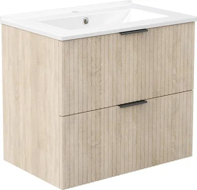 Image de Acezanble Ensemble Meuble salle de Bain Chêne Suspendu avec Vasque Céramique, 60cm