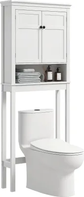 Image de HOMCOM Meuble WC dessus de toilette meuble machine à laver Rangement salle de bain avec compartiment, placard 2 portes, étagères réglables - 70 x 20 x 175 cm, blanc