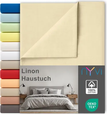 Produktbild von Linon Deluxe Bettlaken ohne Gummizug aus 100% atmungsaktiver Baumwolle - Betttuch auch als Sommerdecke nutzbar, Farbe:Creme, Größe:240x260 cm