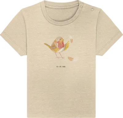 Produktbild von Mr. & Mrs. Panda Babyshirt Rotkehlchen Federn 24. - 36. Monat - Natural Raw - Geschenk,  T-Shirt, fliegen, Spruch Motivation, Lustige Sprüche, Vogel, Mut, Baby Shirt