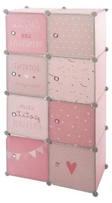 Image de Armoire pour chambre d'enfant avec espace de rangement, rose, hauteur 124 cm