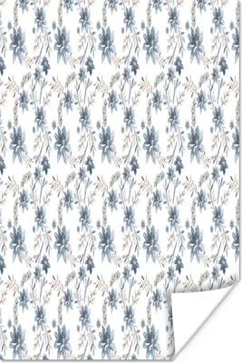 Produktbild von MuchoWow® Poster Blumen - Muster - Blau 80x120 cm - Papierdruck