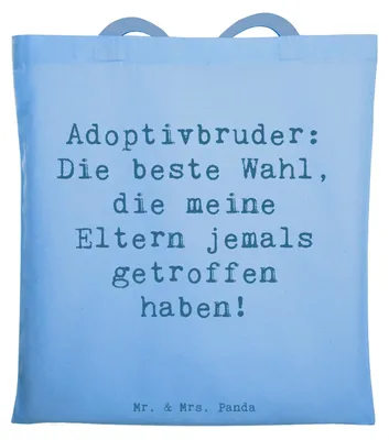 Produktbild von Mr. & Mrs. Panda Einkaufstasche Spruch Adoptivbruder Liebe - Sky Blue - Geschenk, Geschenke, Familie, Laptoptasche, Shopping Tasche, Tote Bag, Freude, Weihnachten