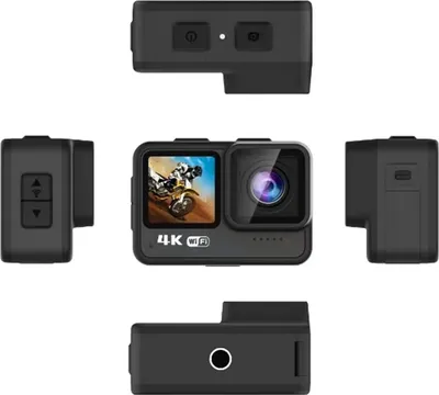 Obrázek produktu pro 4K 60FPS Akční kamera 24MP WiFi Sportovní kamera 170 Širokoúhlý objektiv Duální obrazovka Dotykové ovládání Anti-Shake 21M/69ft Vodotěsné tělo se sadou montážního příslušenství pro potápění Surfování Lyžování Cyklistika