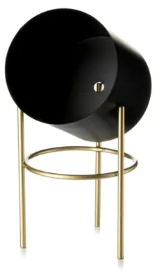 Produktbild von Blumenständer aus Metall - Pflanzenständer 20 x 12 cm mit schwarzer Pflanzschale 12 cm Ø auf goldenen Beinen - Moderner Blumentopfständer für die Innendekoration