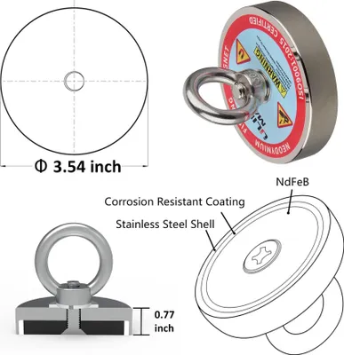 Produktbild von Rettungsmagnet, Neodym-Magnet, hohe Zugkraft, 400KG, magnetische Zugkraft
