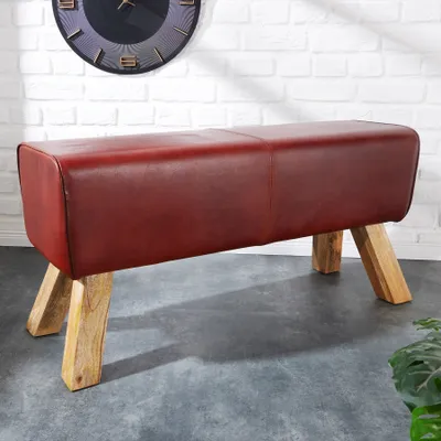 Produktbild von riess-ambiente Design Sitzbank TURNBOCK 100cm coffee Echtleder Mangoholz Retro Sitzhocker Bank