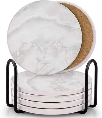 Image de Sous-verres en marbre avec dos en liège, lot de 6, pour boissons, décoration