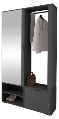 Produktbild von MIRJAN24 Garderobe-Set Milo mit Spiegel und Kleiderstange, Loft Stil, Lamellen, Flurgarderobe (Farbe: Anthrazit)
