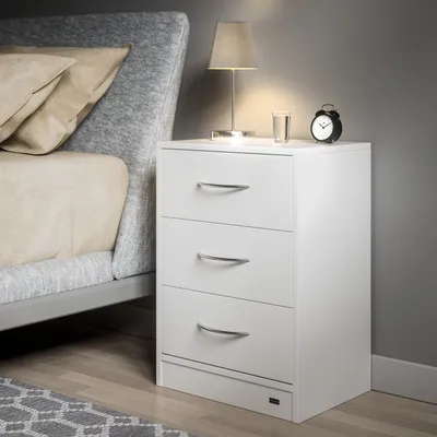Produktbild von CASARIA® Nachttisch Eloise 3 Schubladen Kabelführung Wandbefestigung Boxspringbett Schlafzimmer Nachtschrank Nachtkonsole Nachtkommode Holz 54x39x28cm, Farbe:2er Set LED weiß