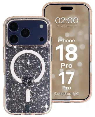 Produktbild von Glitzer Hülle mit Magnetring für iPhone 18 Pro / 17 Pro, Bizon Case SparklO, Transparent-Hellorange mit Glitzer