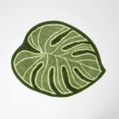 Produktbild von HOMESCAPES Badvorleger Blatt 65 x 80 cm – Grüne Badematte, 100% Baumwolle